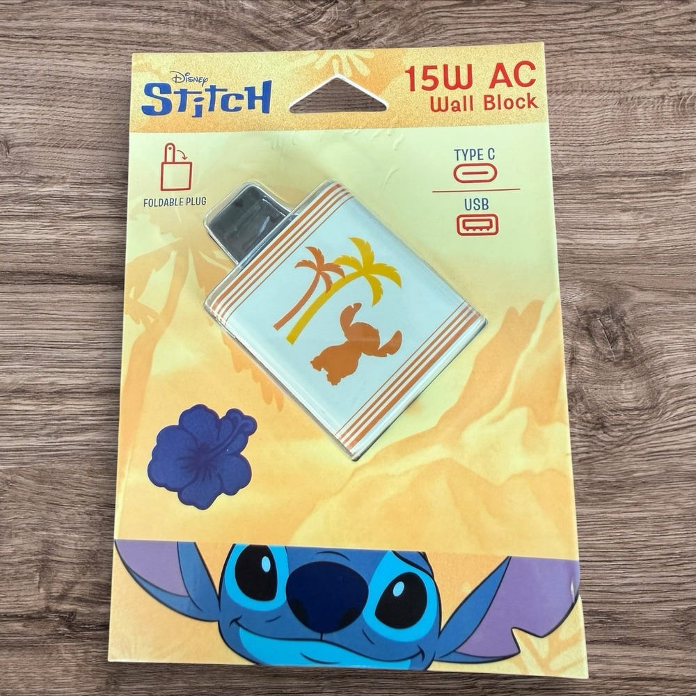 Disney Stitch 15W USB-C USB-A AC Wall Charger Block Foldable Plug New